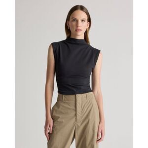 Quince Womens Stretch Cotton Jersey Sleeveless Mock Neck Top Black M